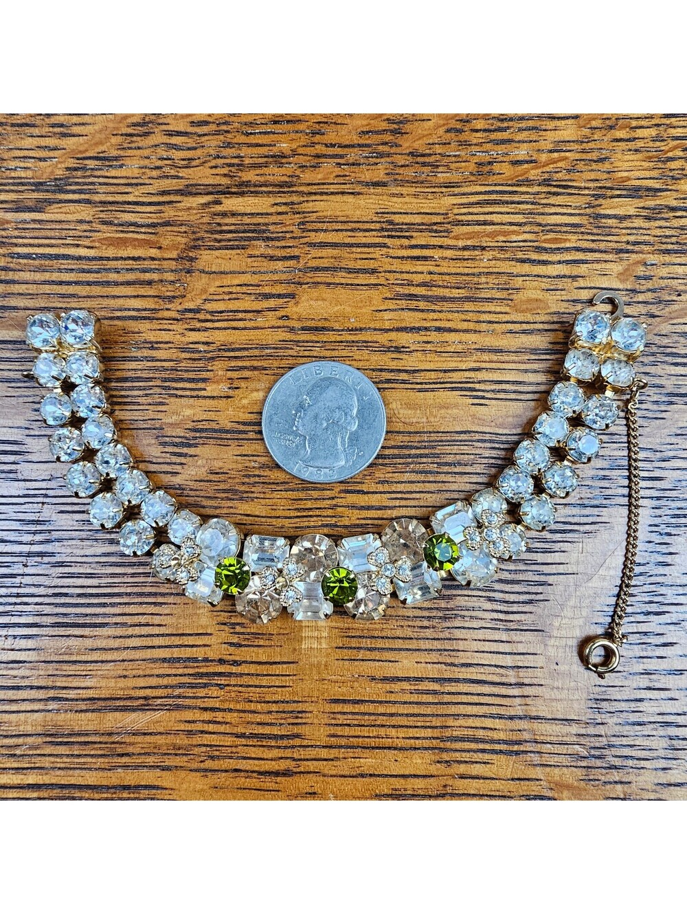 Vintage Eisenberg Ice Rhinestone Bracelet Green Smoky Crystal Signed 7" - Picture 9 of 15